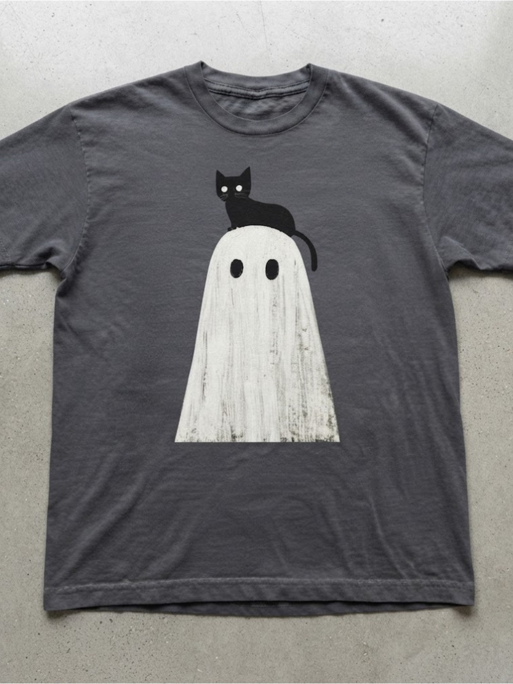 Cute Black Cat on Ghost Graphic Tee Heavy Blend Cotton Gildan Shirt